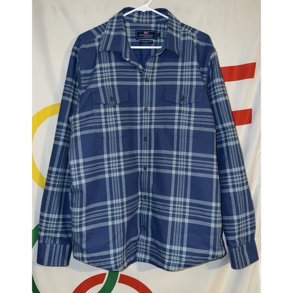 Vineyard Vines Classic Shirt Jacket Mens Large Blue Plaid Button Up
